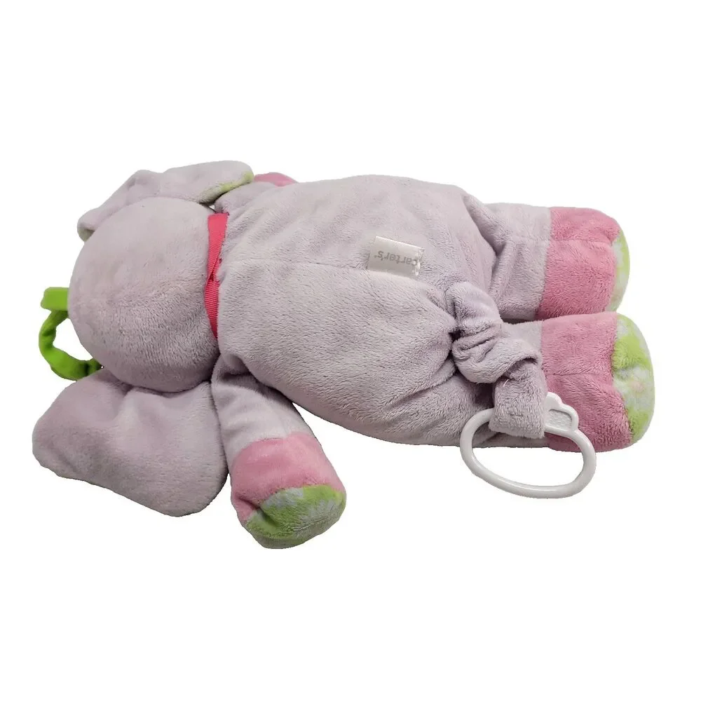 Carters Musical Crib Pull Toy Elephant Plush Purple flower power daisies twinkle
